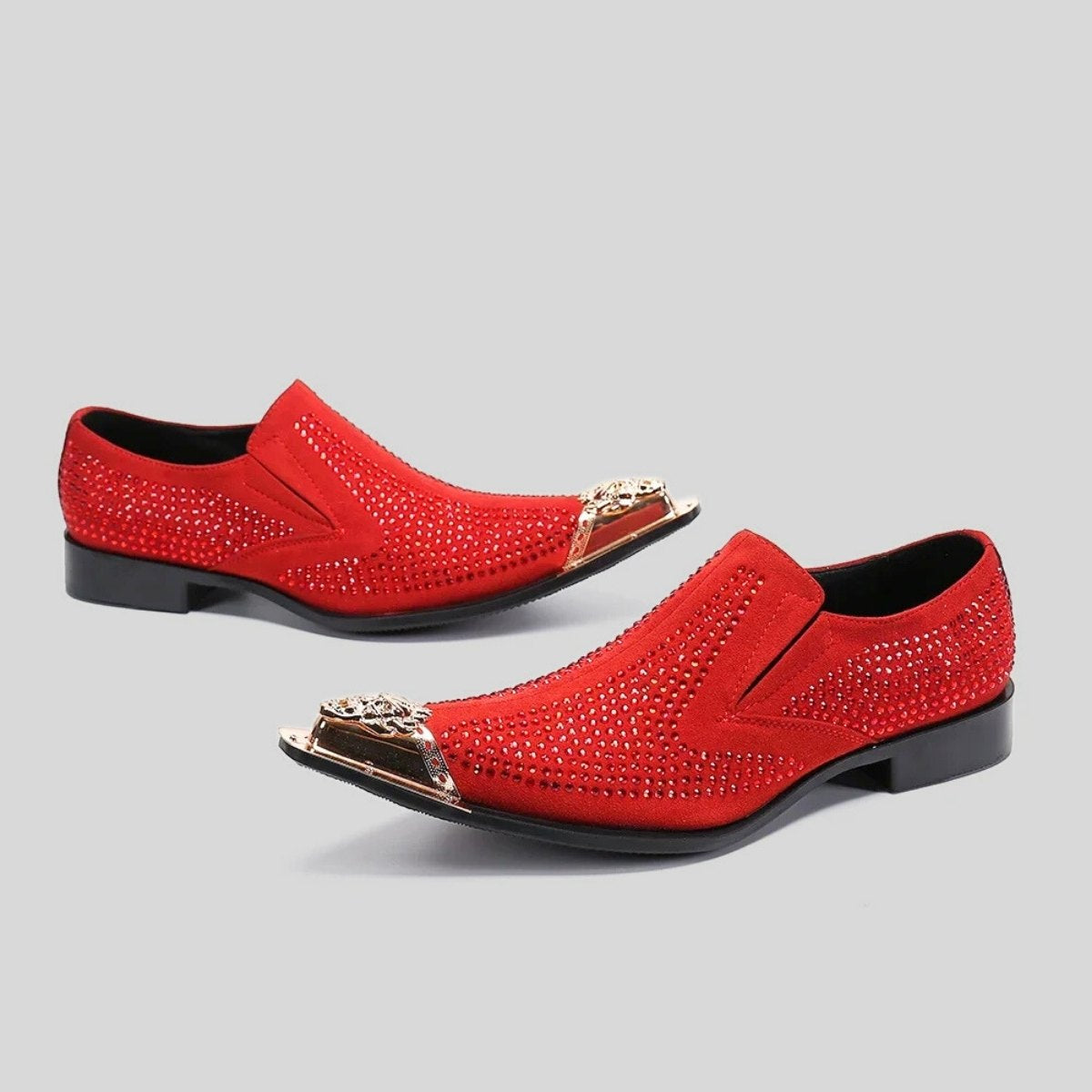Rhinestone Slip-On Loafers with Metal Crest Toe