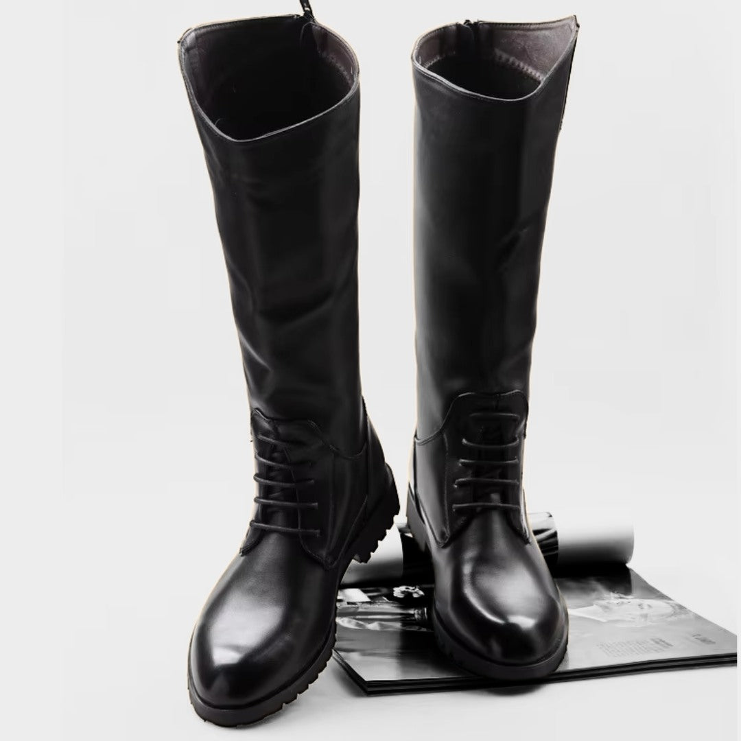 Polished Knee-High Derby Motorcycle Boots