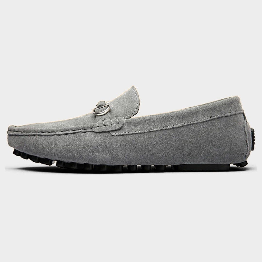 Suede Driving Loafers with Metallic Horsebit Buckle