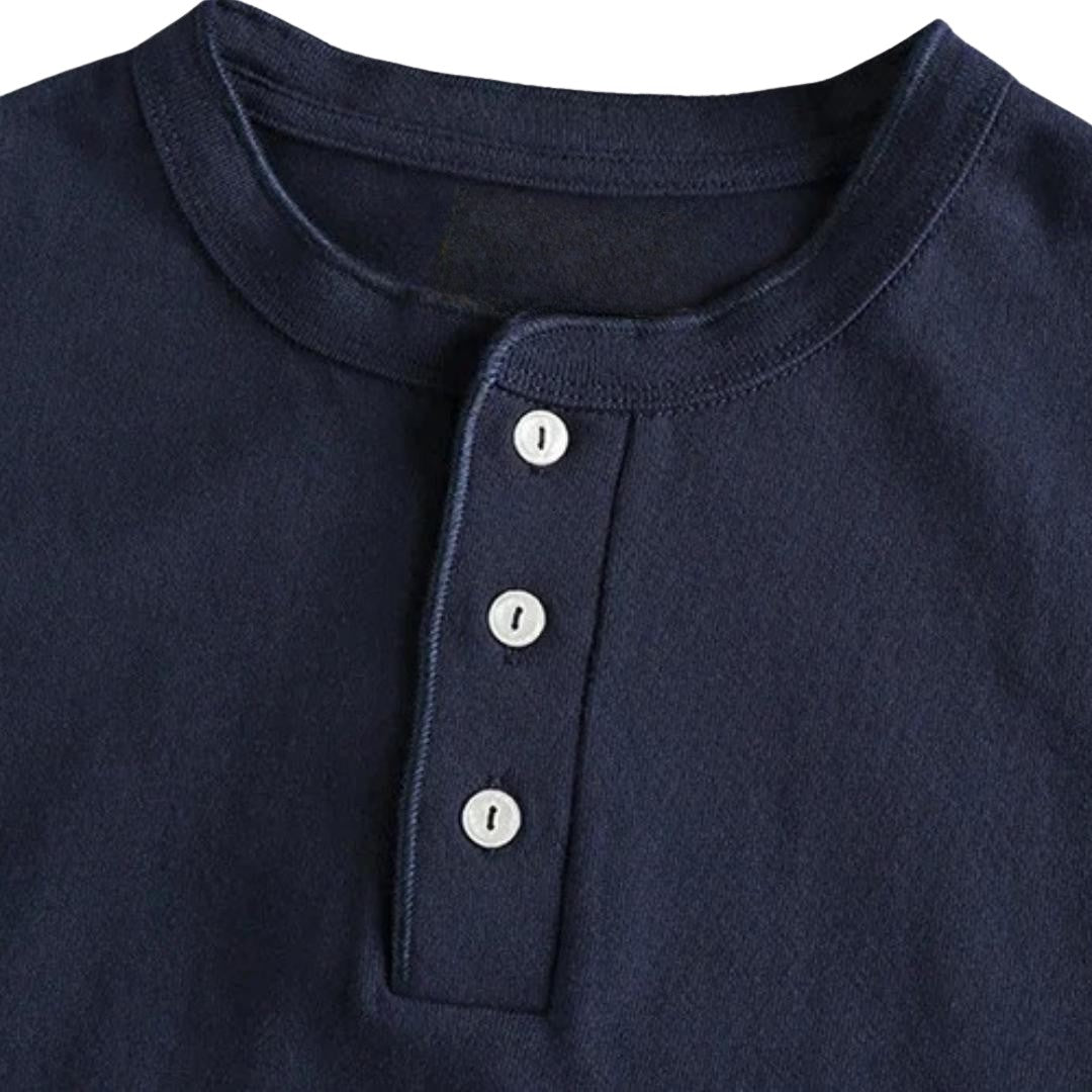 Henley Collar Long Sleeve Cotton T-Shirt