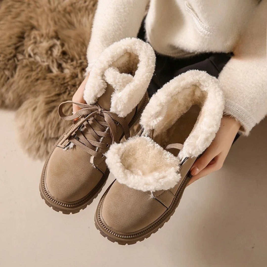 Suede Lace-Up Ankle Snow Boots with Faux-Shearling Lining and Chunky Sole