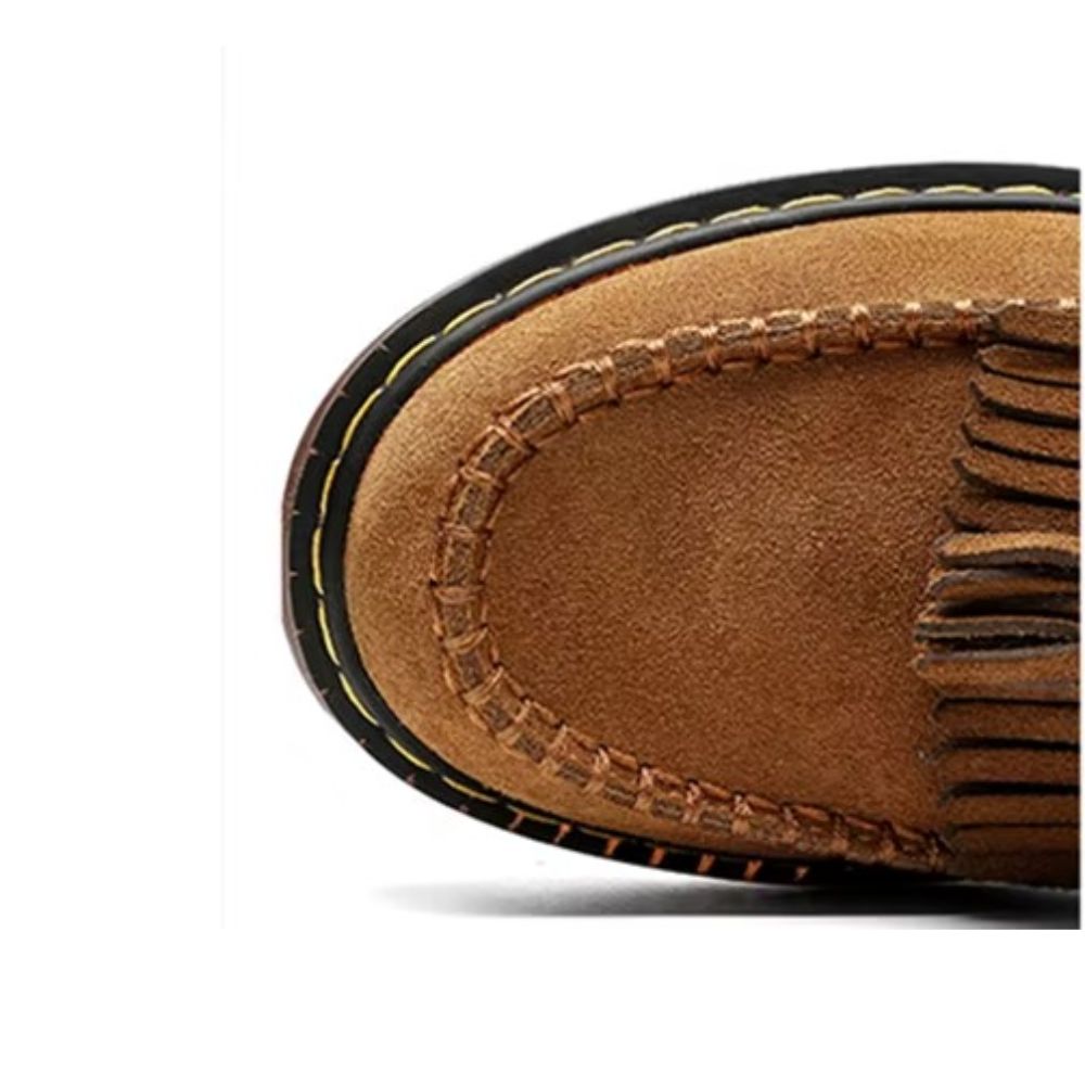 Suede Tassel Moc Toe Loafers with Chunky Sole