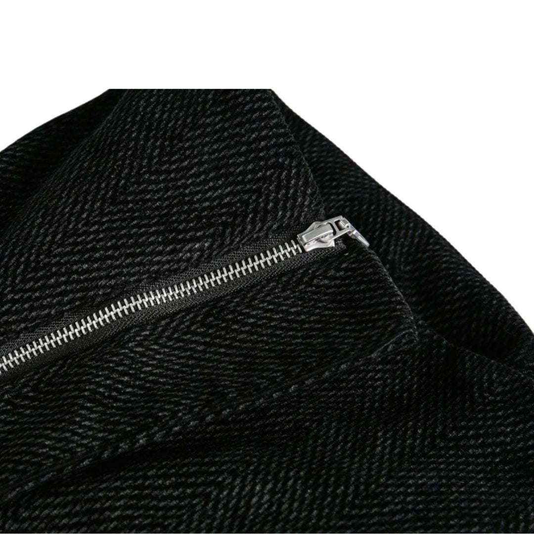 Black Funnel Neck Jacket With Asymmetric Zip Closure