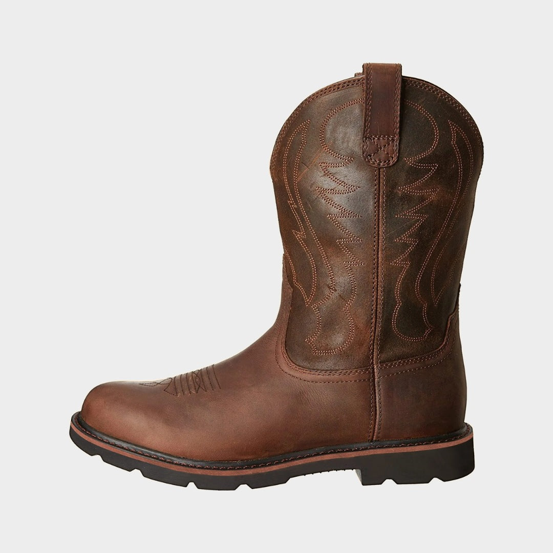 Cowboy Mid-Calf Workwear Boots with Slip-On Pull Tabs