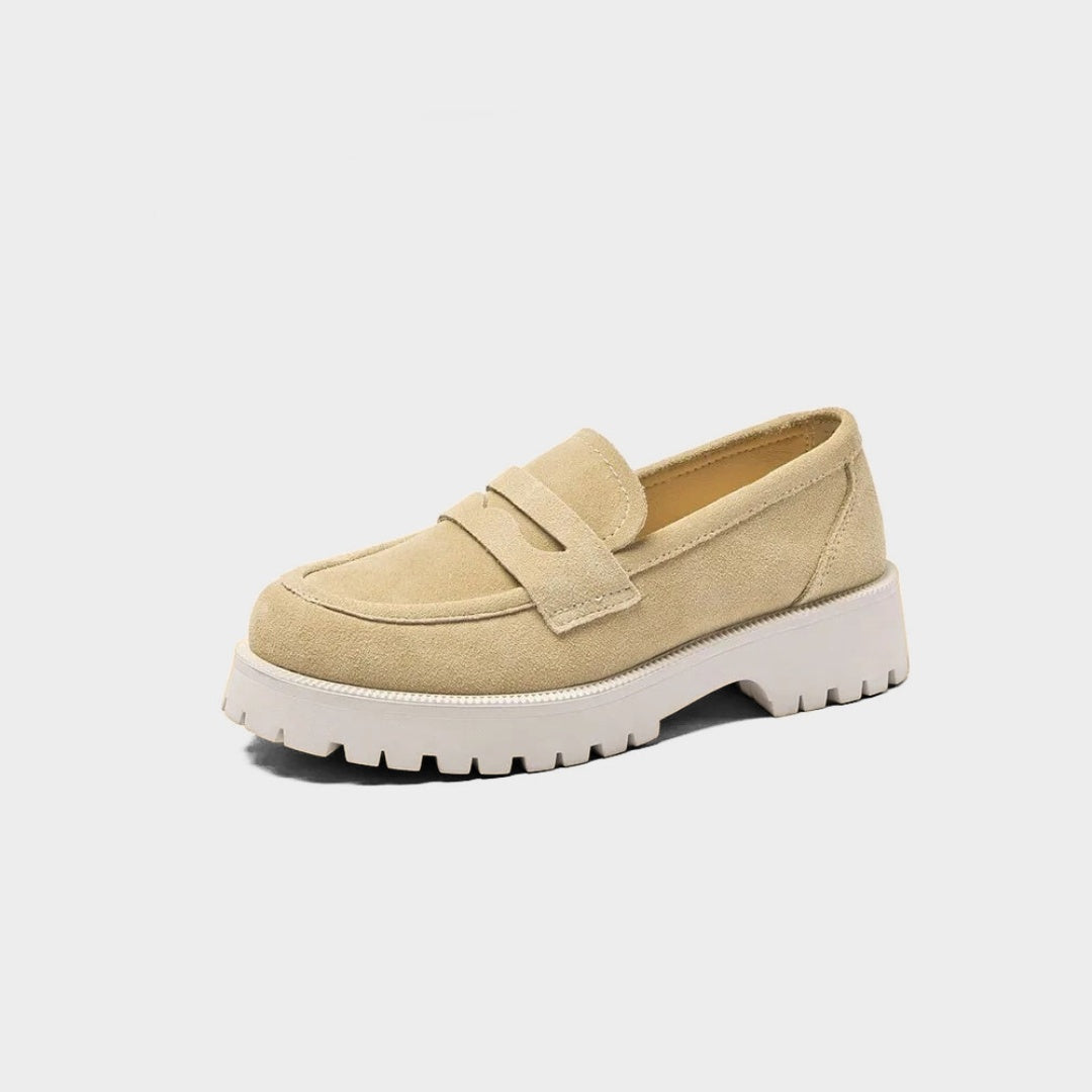 Suede and Leather Penny Loafers with Chunky Lug Sole