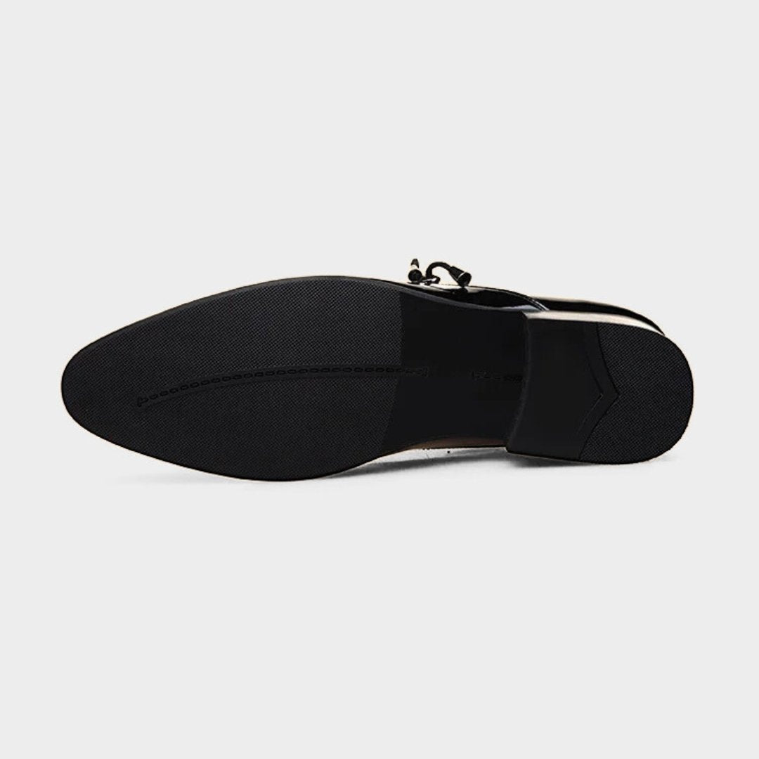 Patent Gloss Finish Pointed Dress Shoes with Side Lacing Detail and Low Block Heel