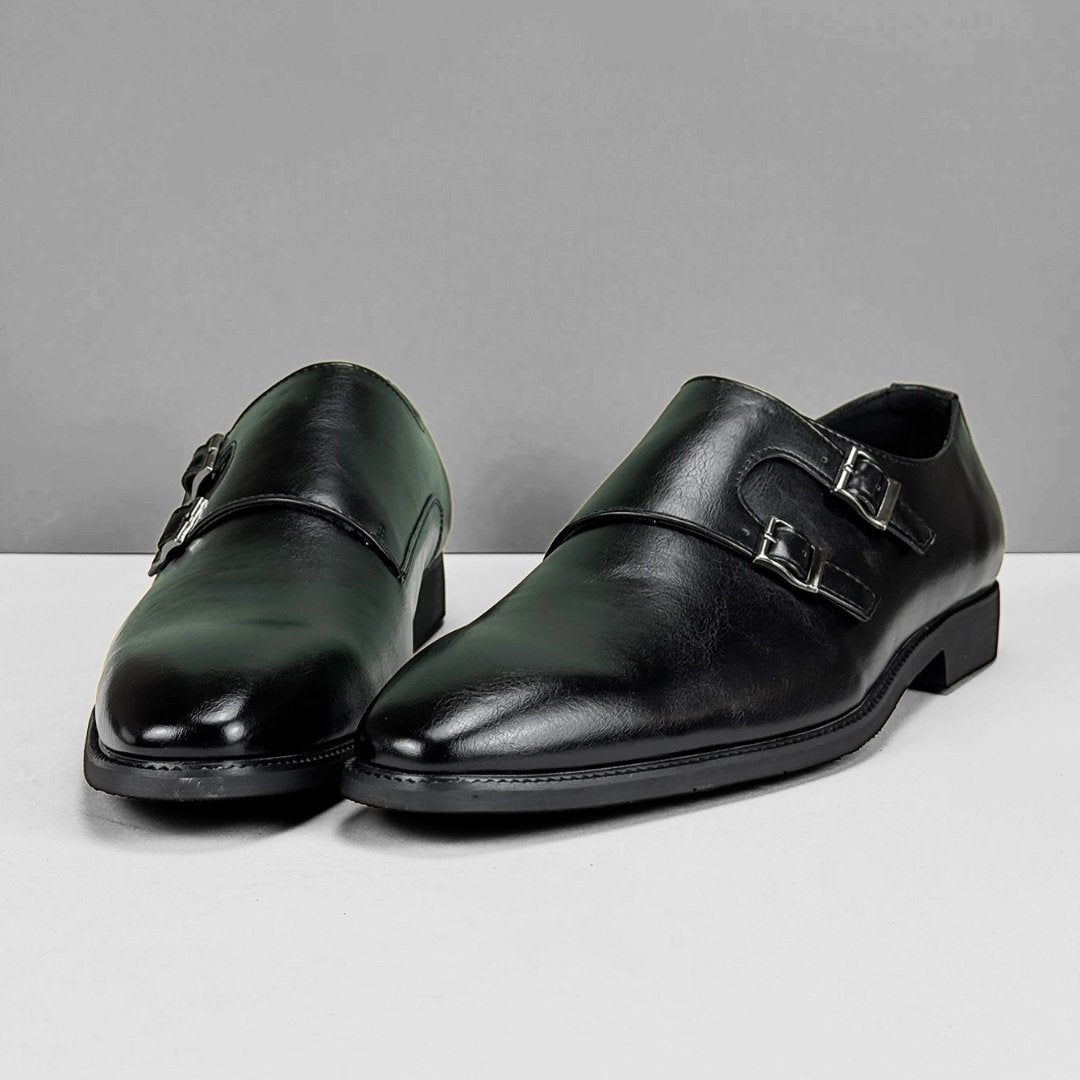 Classic Double Monk Strap Formal Dress Shoes with Cushioned Insole and Low Block Heel