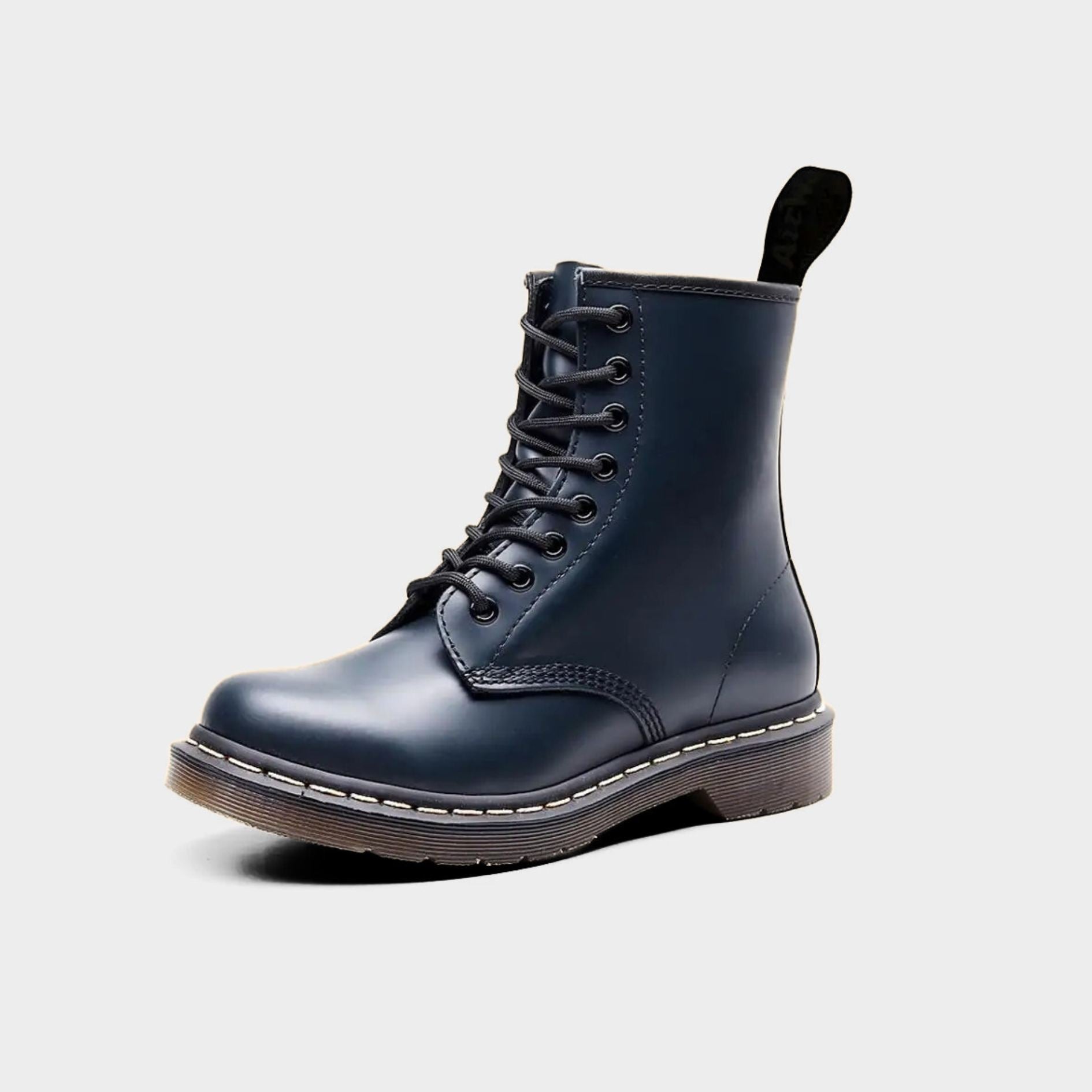 Leather Punk Ankle Boots with Contrast Stitching and Chunky Rubber Sole