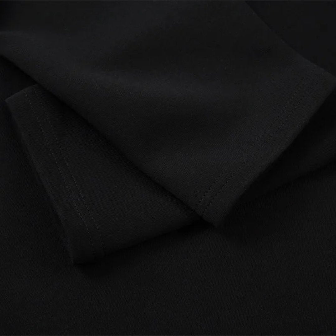 Black Long Sleeve Polo with Half-Zip Closure and Plaid Collar