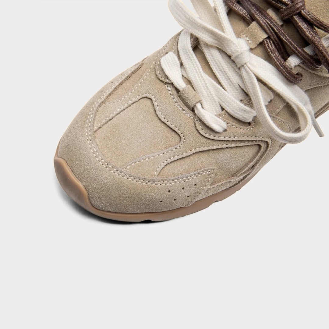 Multi-Layer Suede Double Lace Panel Retro Runner Trainers