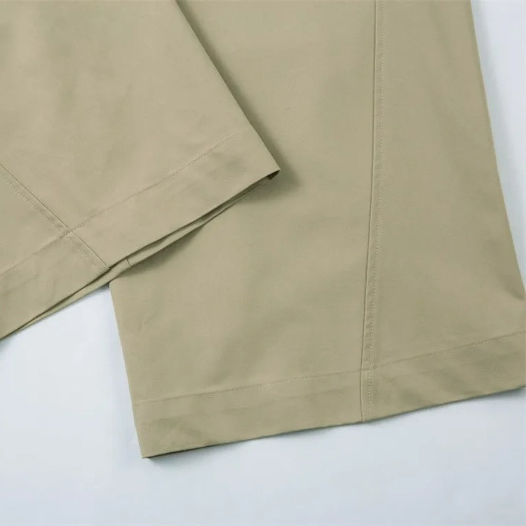 Spliced Wide-Leg Khakis with Mid Waist