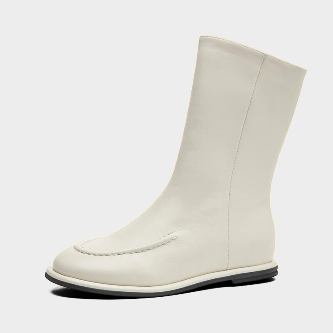 Minimalist Leather Mid-Calf Boots with Flat Sole