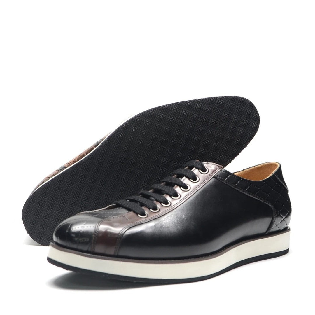 Leather Plaid-Print Style Derby Style Sneakers