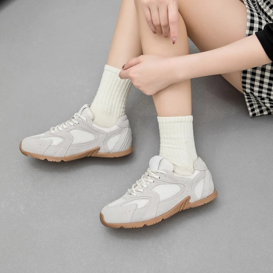 Cow Suede Mesh Running Trainers With Contrast Laces