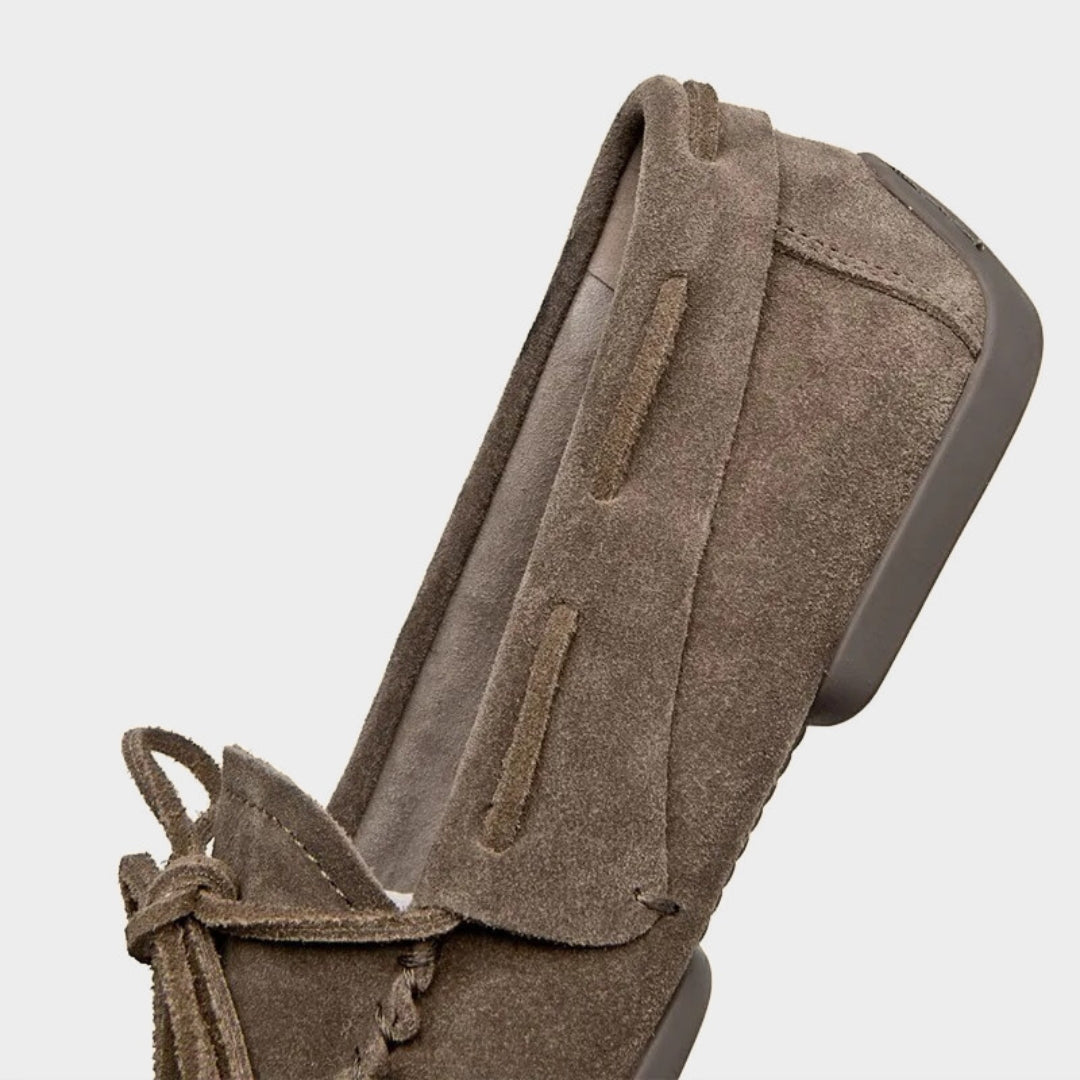 Brown Suede Leather Font-Lace Boat Loafers