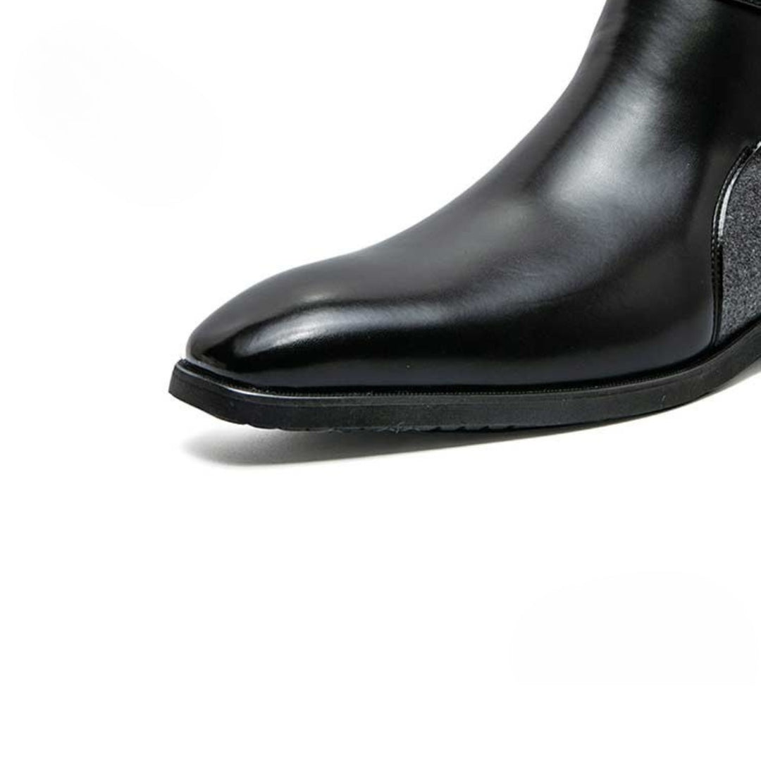 Two-Tone Chelsea Buckle Jodhpur Ankle Boots with a Grey Felt Heel Panel