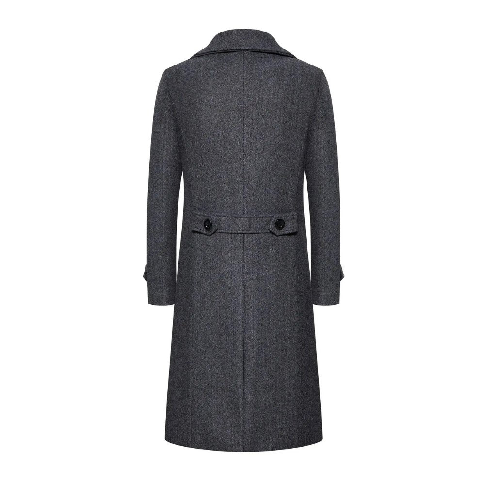 Long Wool-Blend Slim Fit Overcoat with Turn-Down Collar
