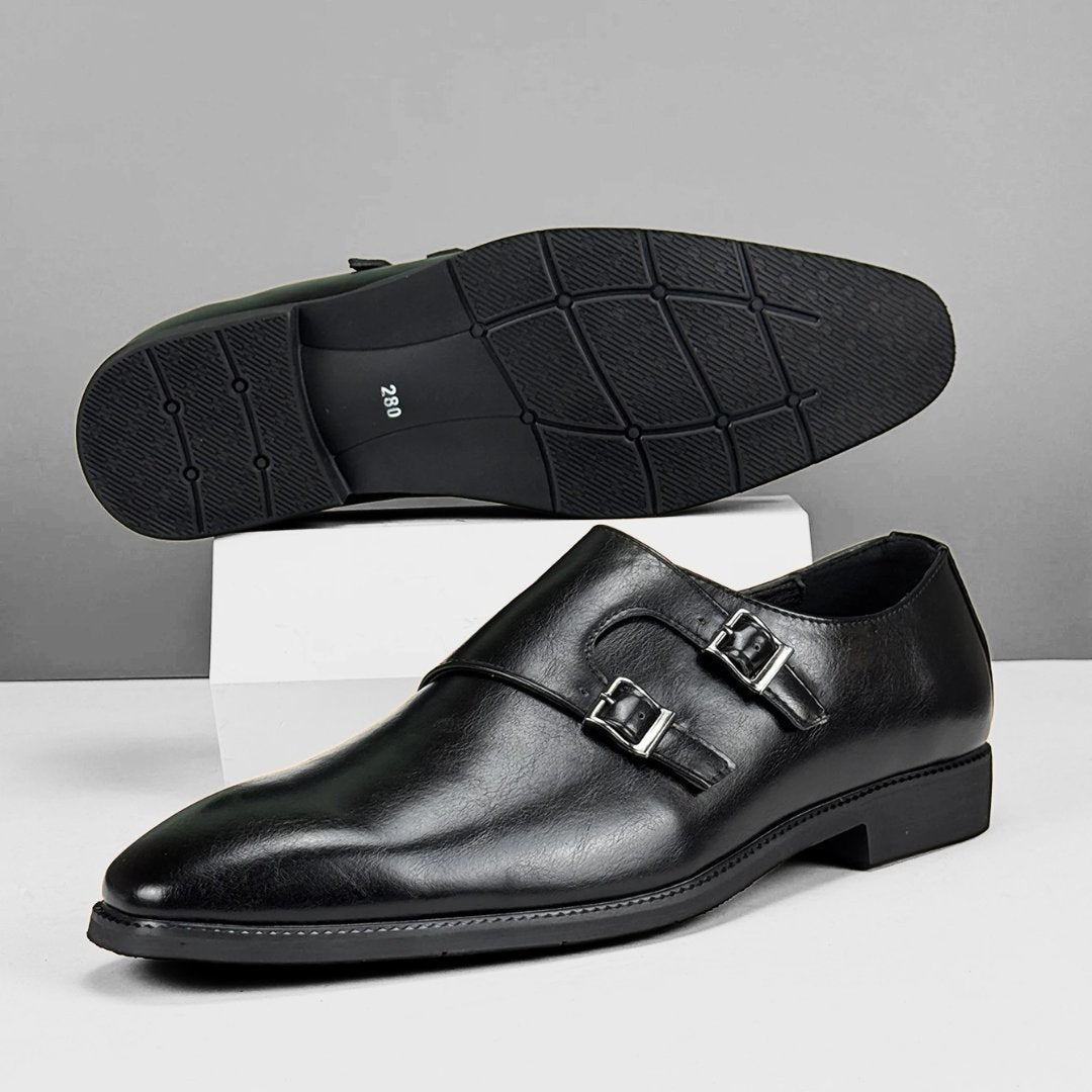 Classic Double Monk Strap Formal Dress Shoes with Cushioned Insole and Low Block Heel