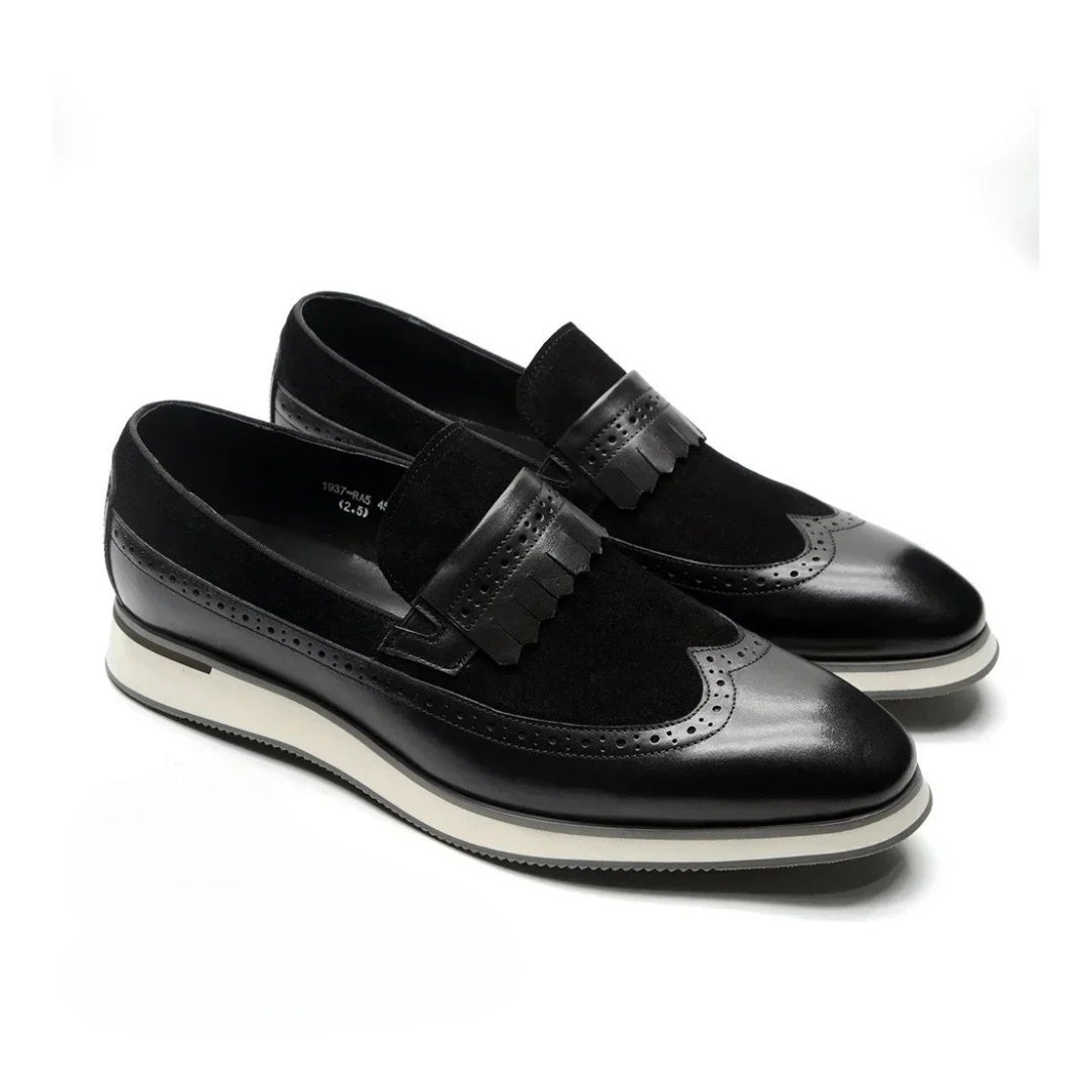 Smart Casual Wingtip Loafers with Fringed Strap and Lifted Hybrid Sole