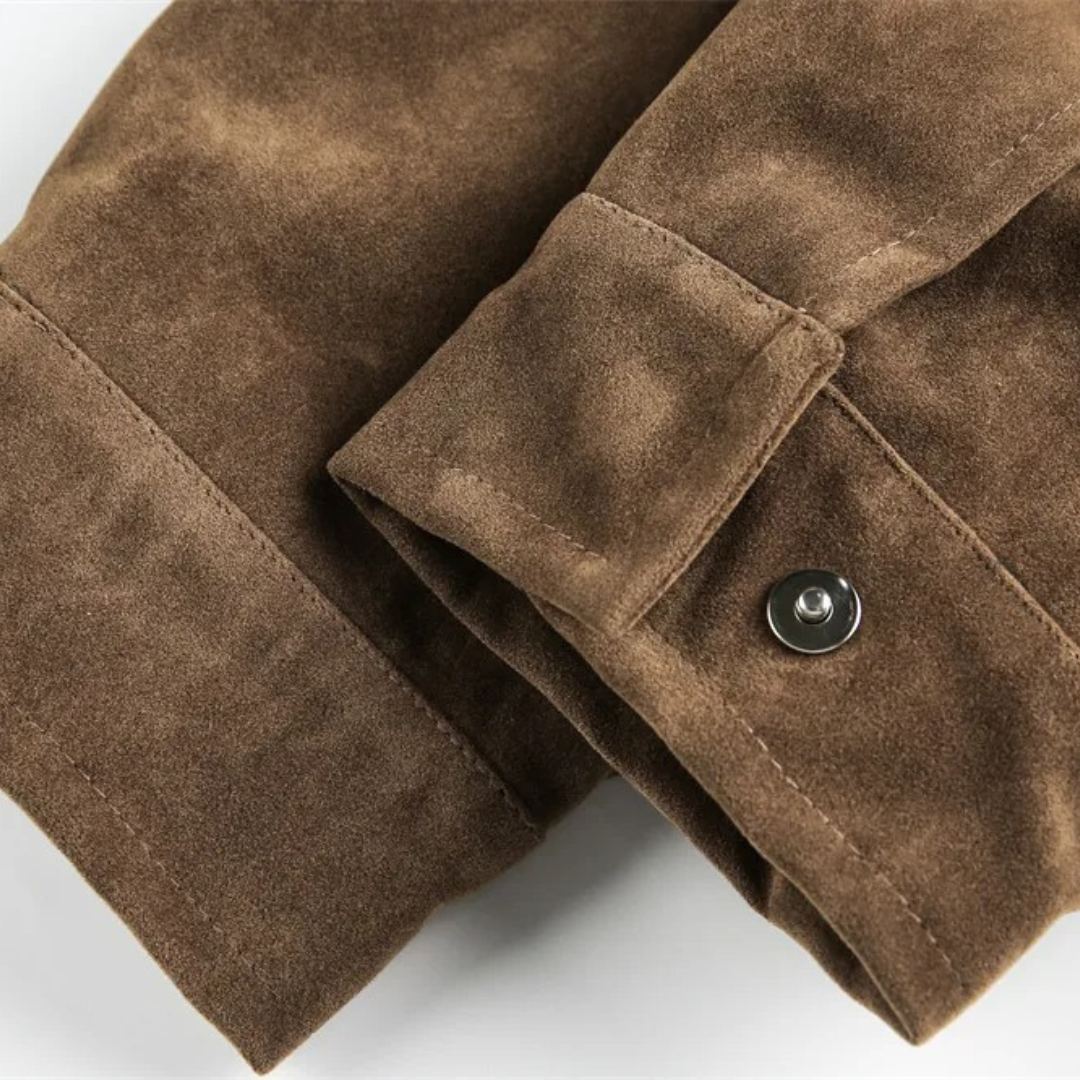 Suede Zip Pocket Cargo Jacket With Stand Collar