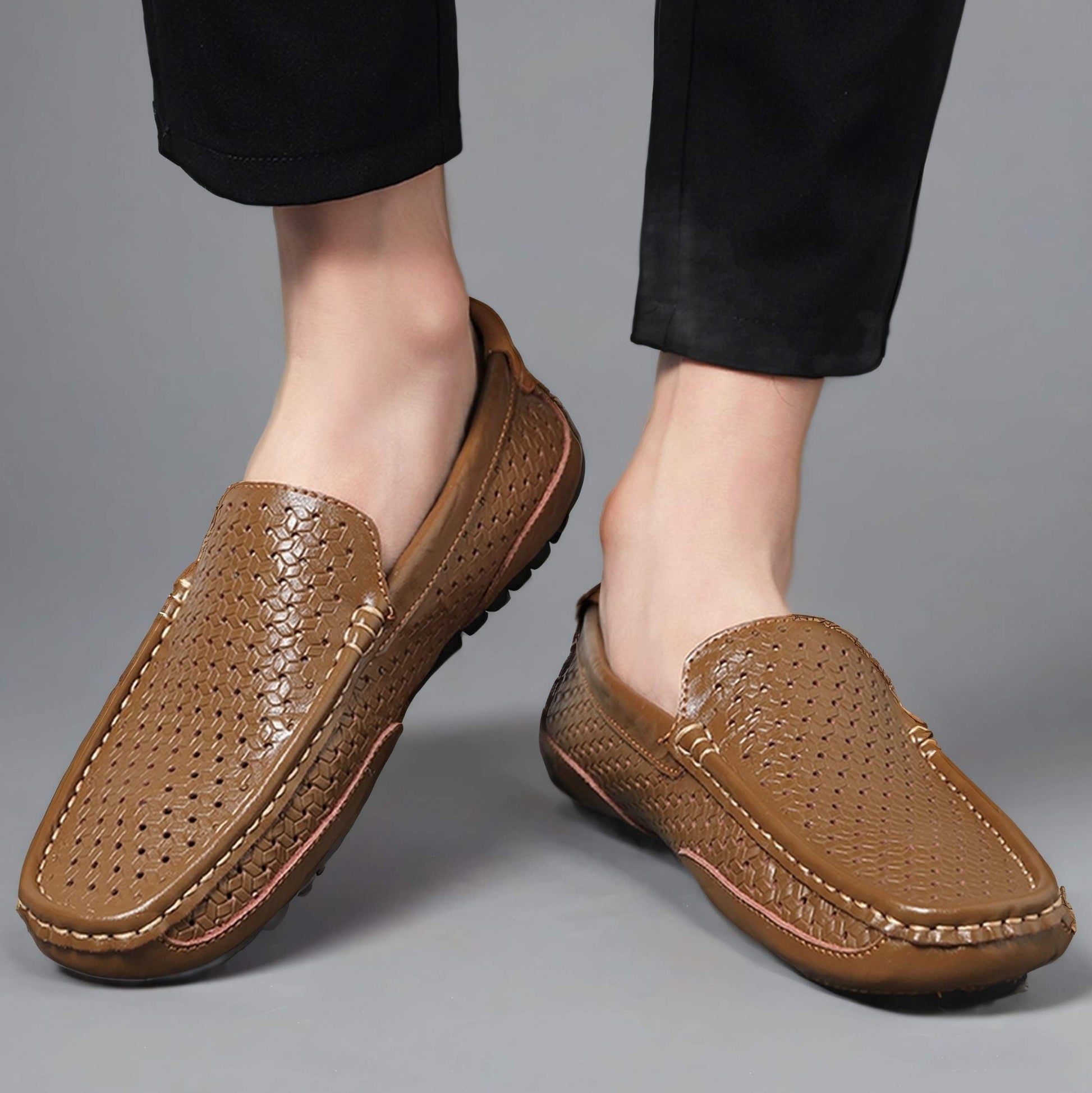 Woven Leather Moccasin Loafers