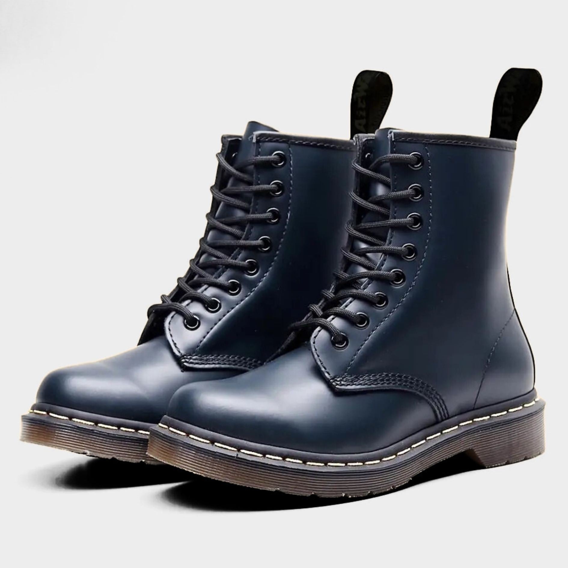 Leather Punk Ankle Boots with Contrast Stitching and Chunky Rubber Sole