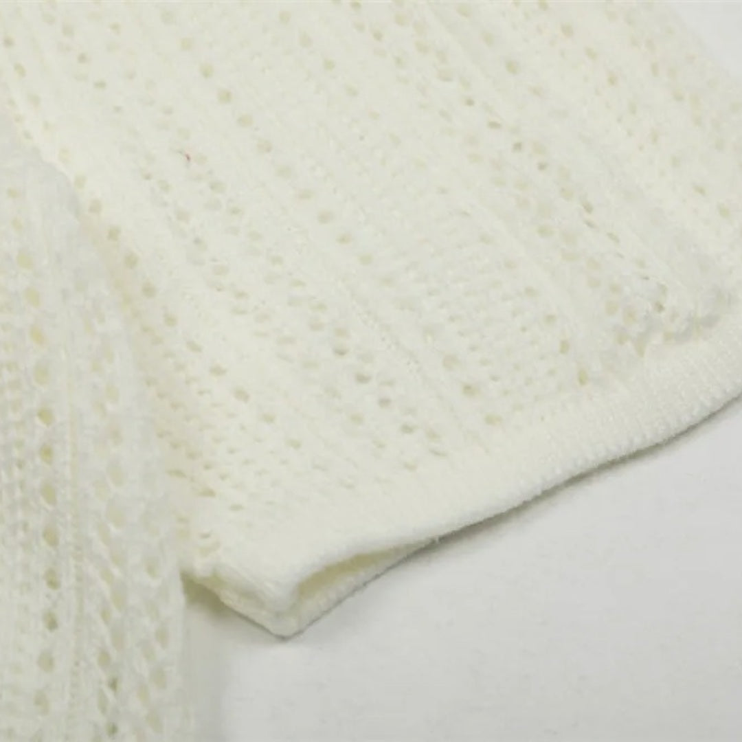 Short-Sleeve Crochet Knit Polo Shirt