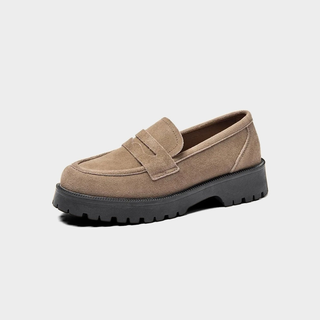 Suede and Leather Penny Loafers with Chunky Lug Sole