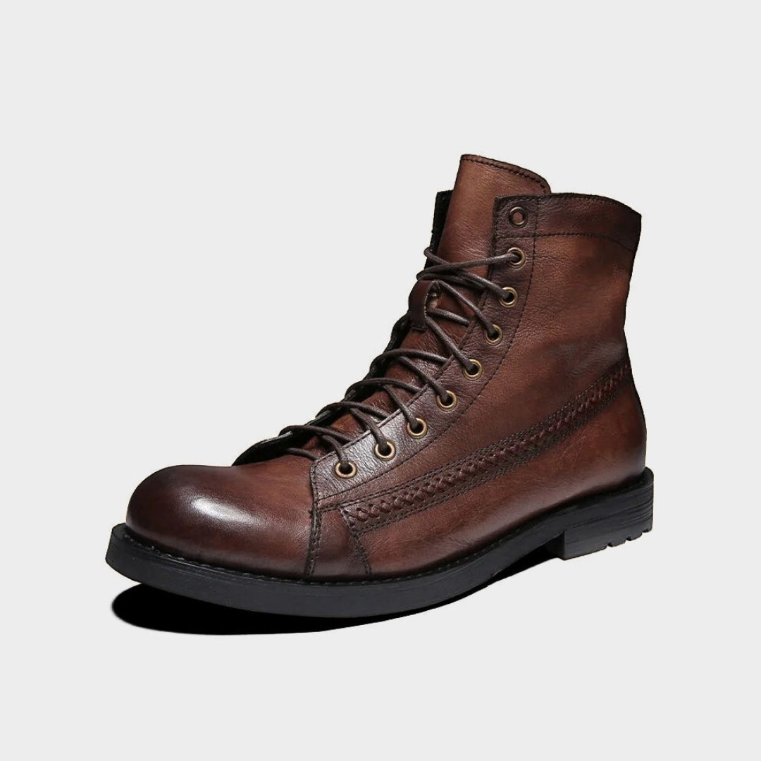 Retro Lace-Up Ankle Motorcycle Style Boots with Round Toe