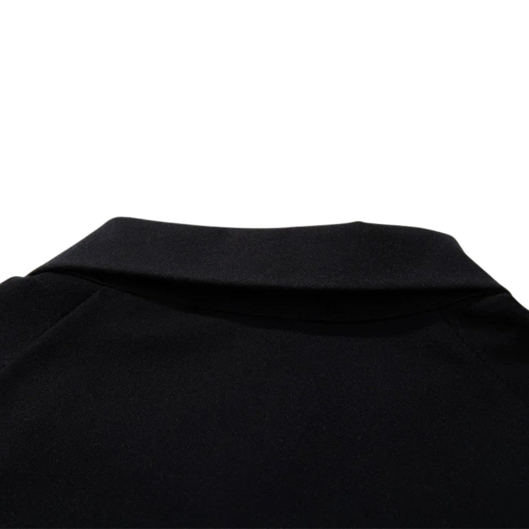 Black Minimalist Spliced Design Long Sleeve Polo
