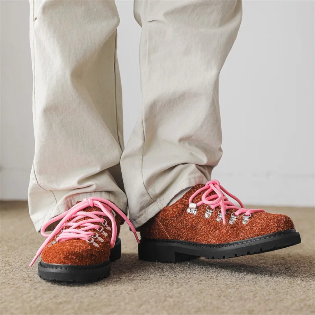 Suede Low-Top City Shoes with Contrast Laces and Chunky Sole