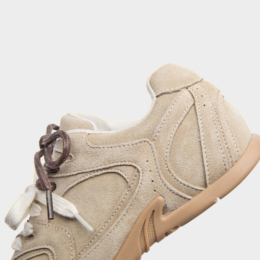 Multi-Layer Suede Double Lace Panel Retro Runner Trainers