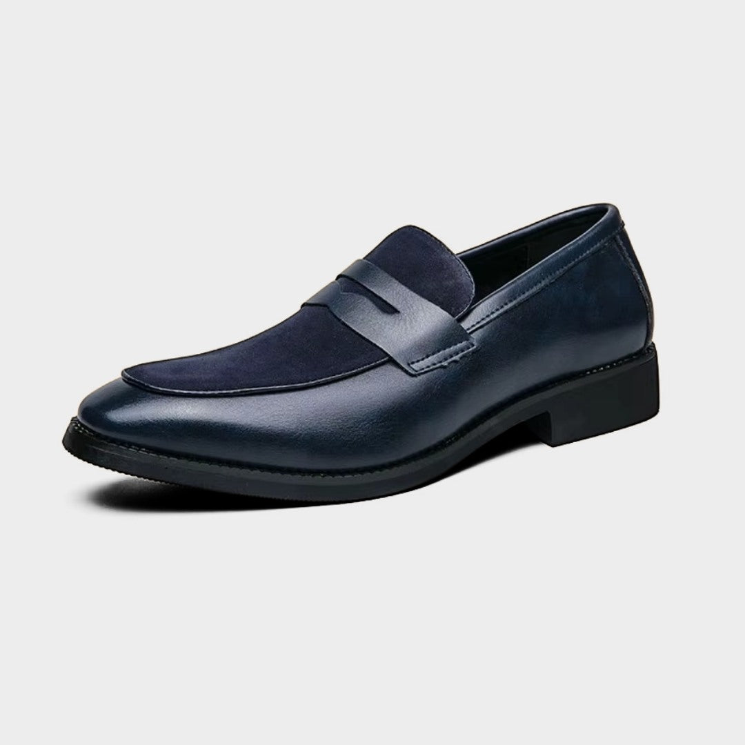 Classic Leather Penny Loafers with Suede Vamp Detail