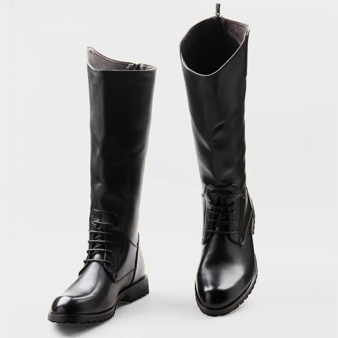 Polished Knee-High Derby Motorcycle Boots
