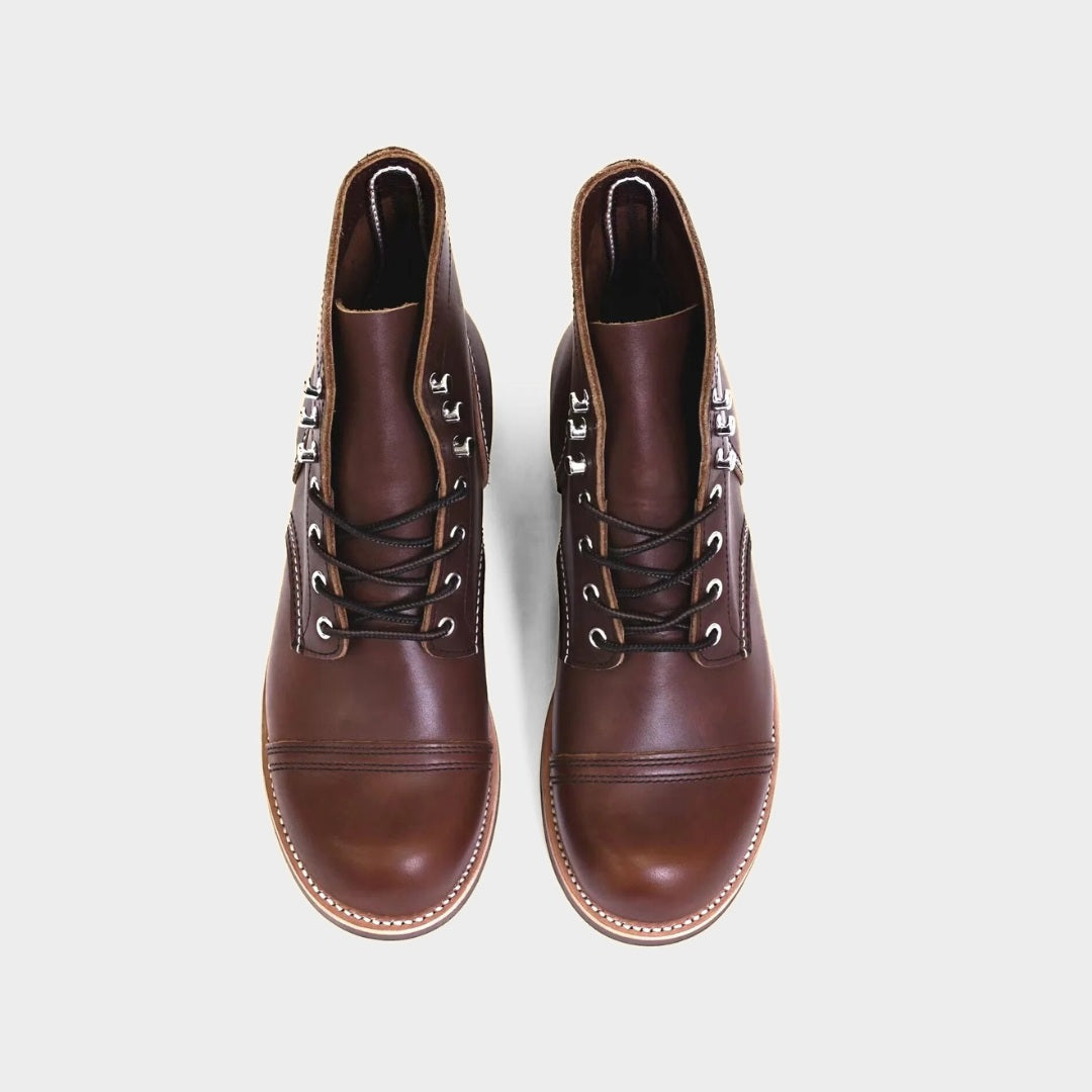 Leather Moc Toe Boots with Goodyear Welt and Rubber Sole