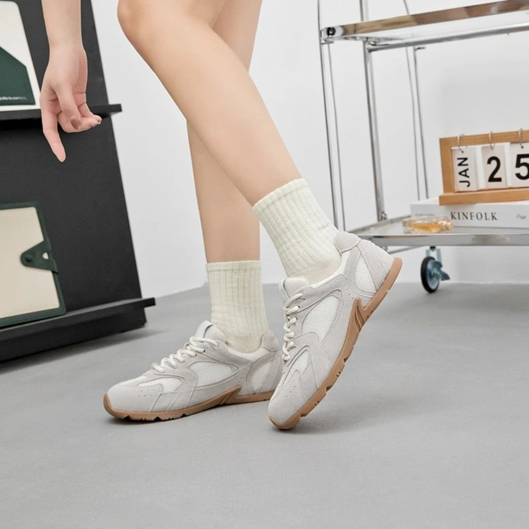 Cow Suede Mesh Running Trainers With Contrast Laces