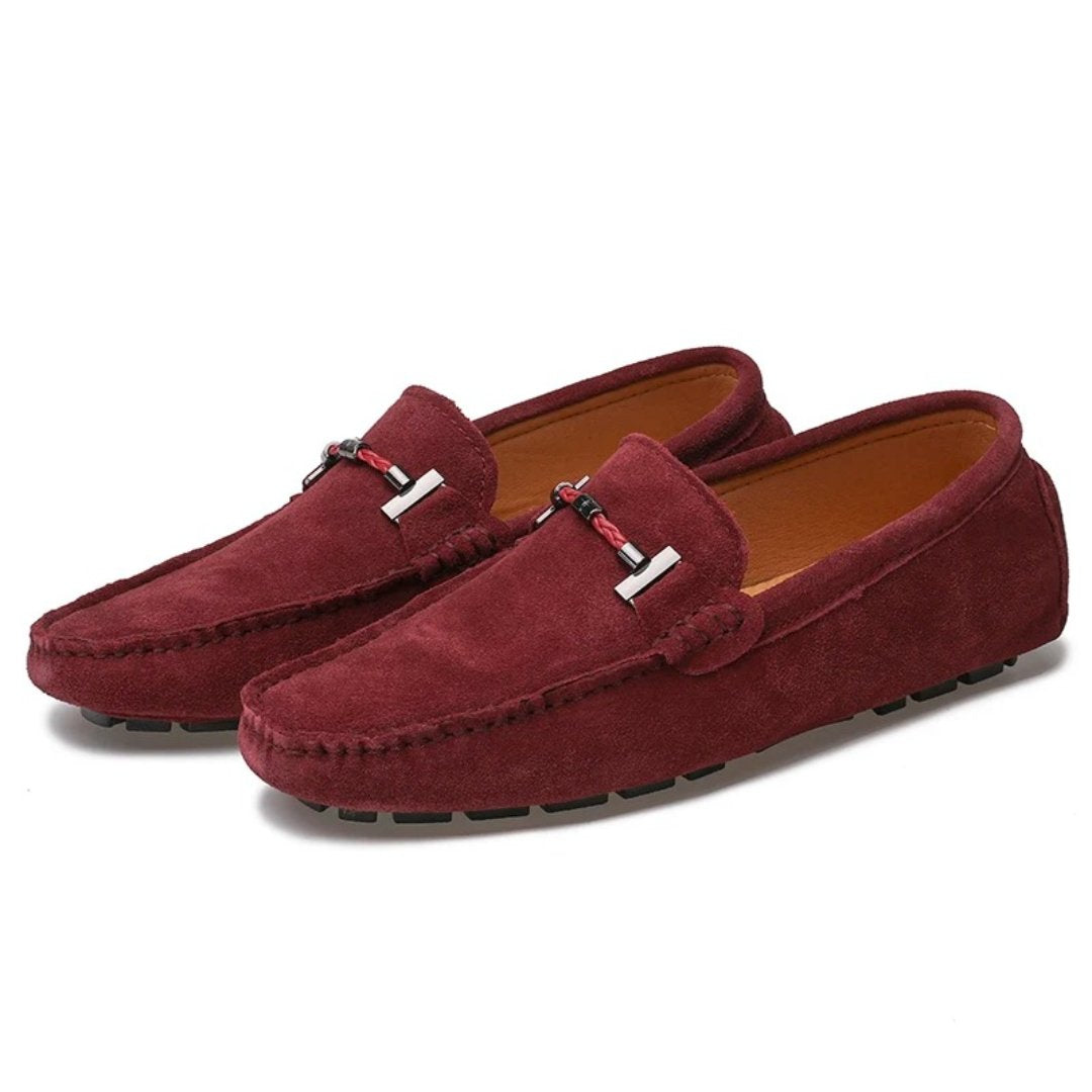 Colour-Suede Driving Loafers with Metal Buckle and Grip Sole