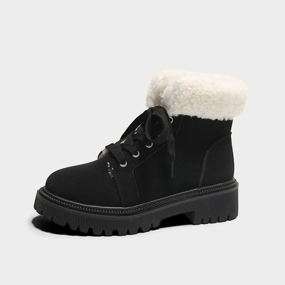 Suede Lace-Up Ankle Snow Boots with Faux-Shearling Lining and Chunky Sole