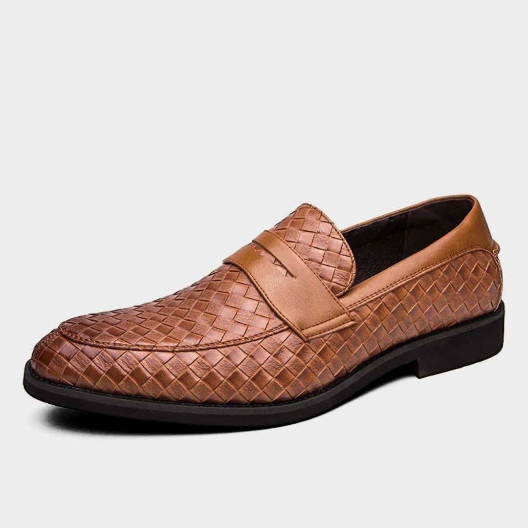 Checkered Weave Leather Casual Business Penny Loafers