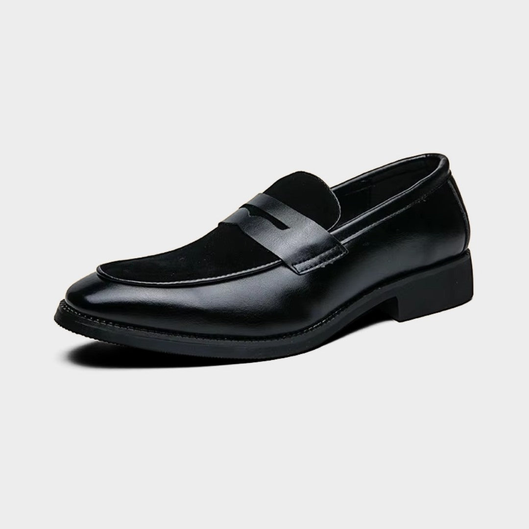 Classic Leather Penny Loafers with Suede Vamp Detail