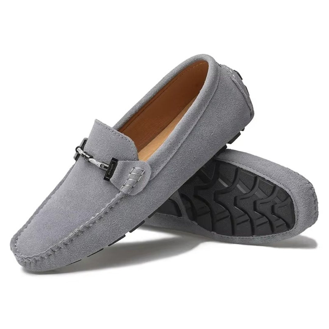 Colour-Suede Driving Loafers with Metal Buckle and Grip Sole