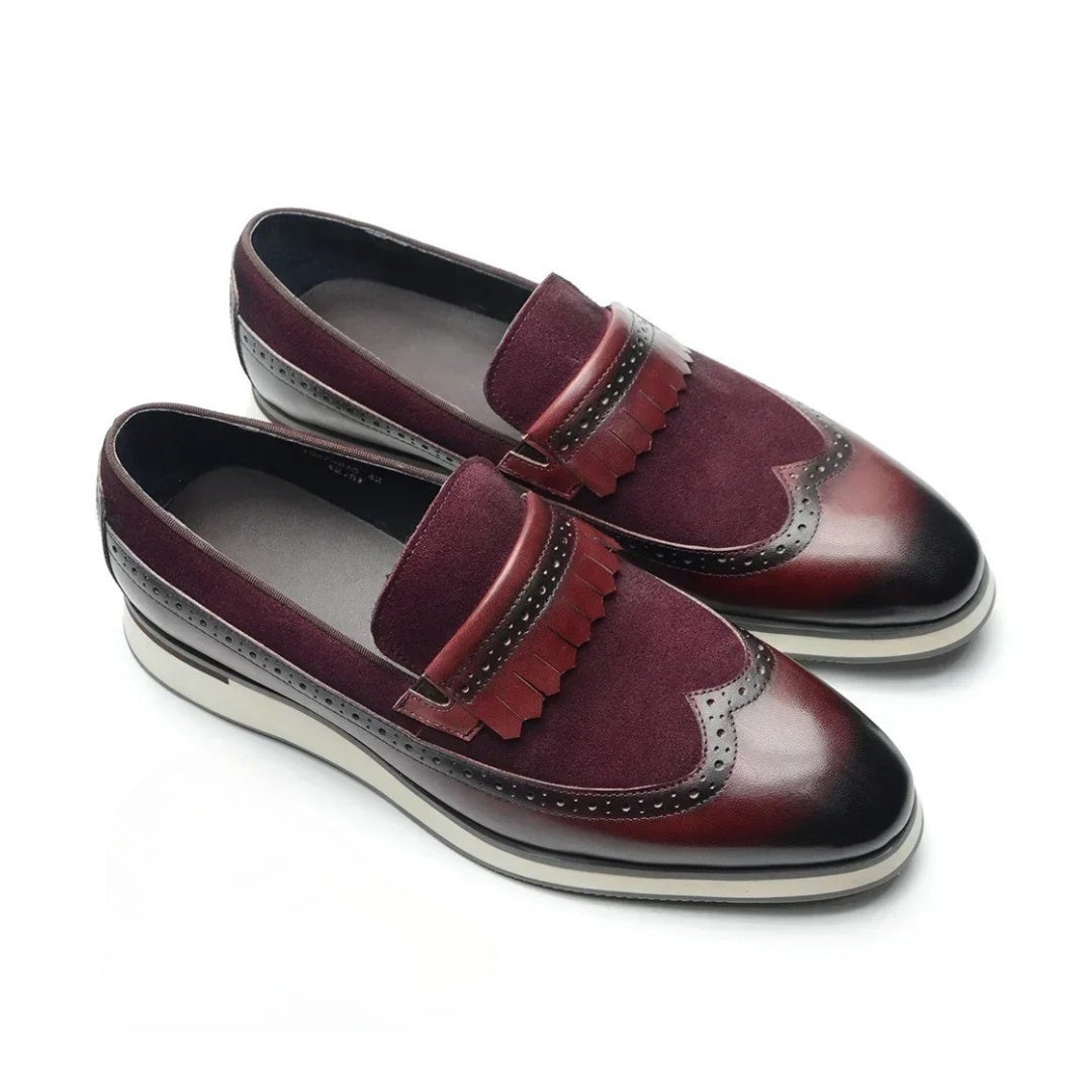 Smart Casual Wingtip Loafers with Fringed Strap and Lifted Hybrid Sole