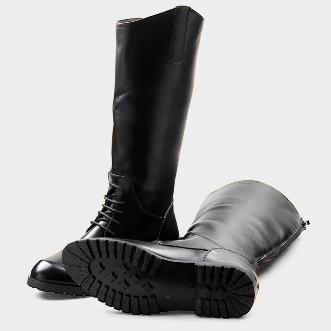 Polished Knee-High Derby Motorcycle Boots