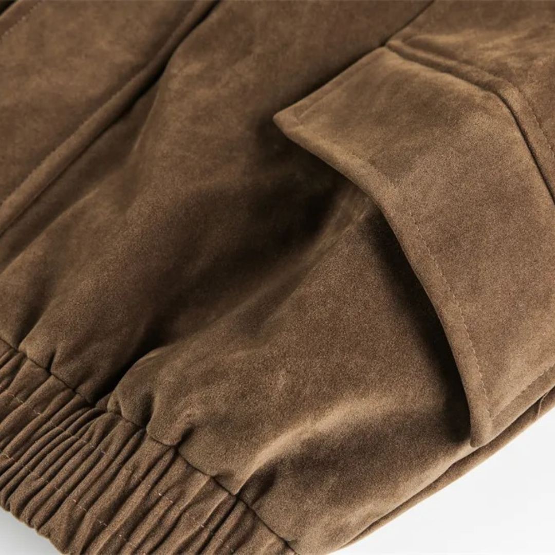 Suede Zip Pocket Cargo Jacket With Stand Collar