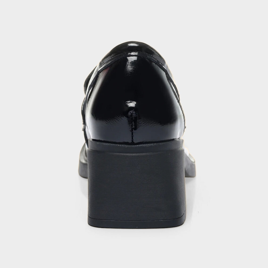 Black Gloss Leather Platform Penny Loafer Pumps