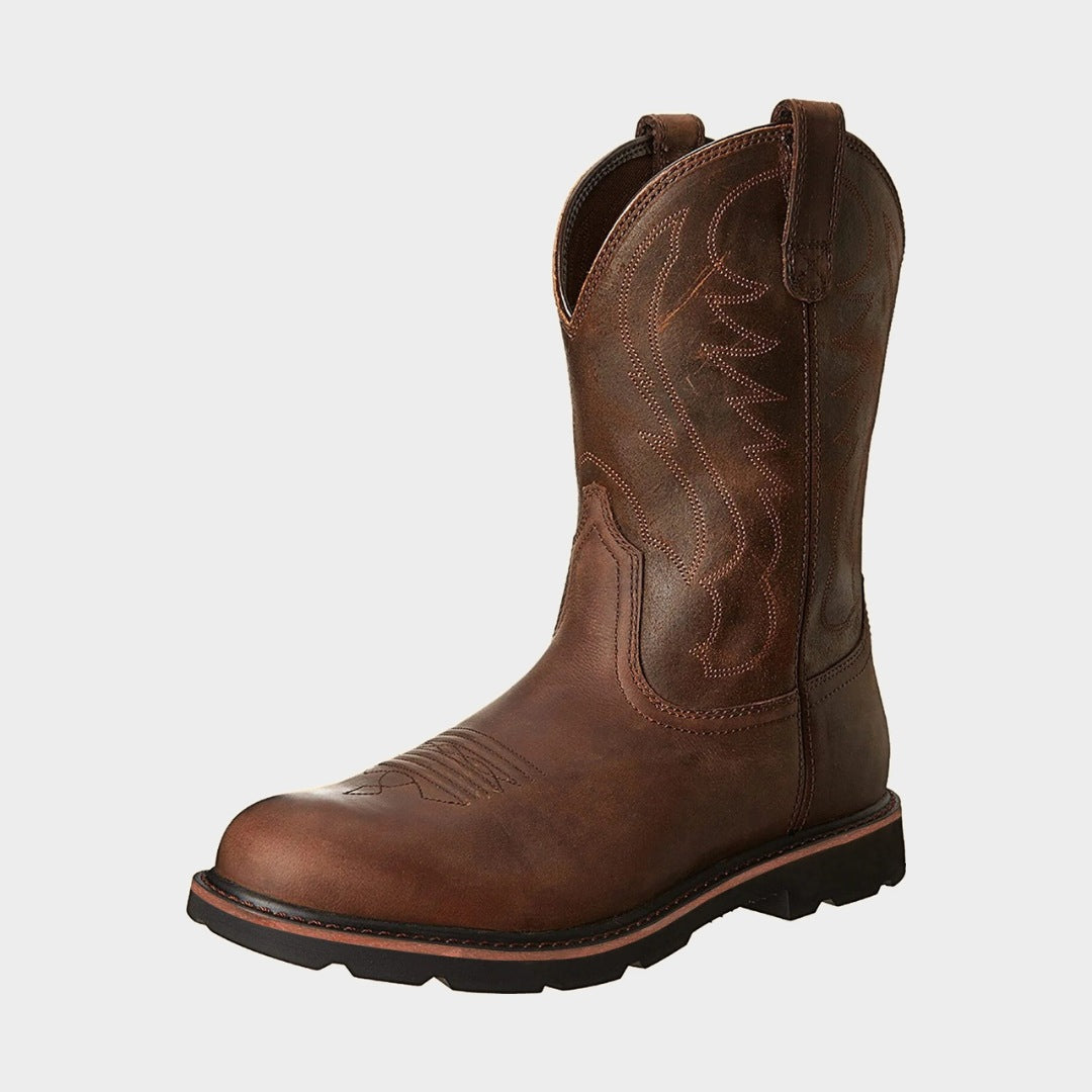 Cowboy Mid-Calf Workwear Boots with Slip-On Pull Tabs