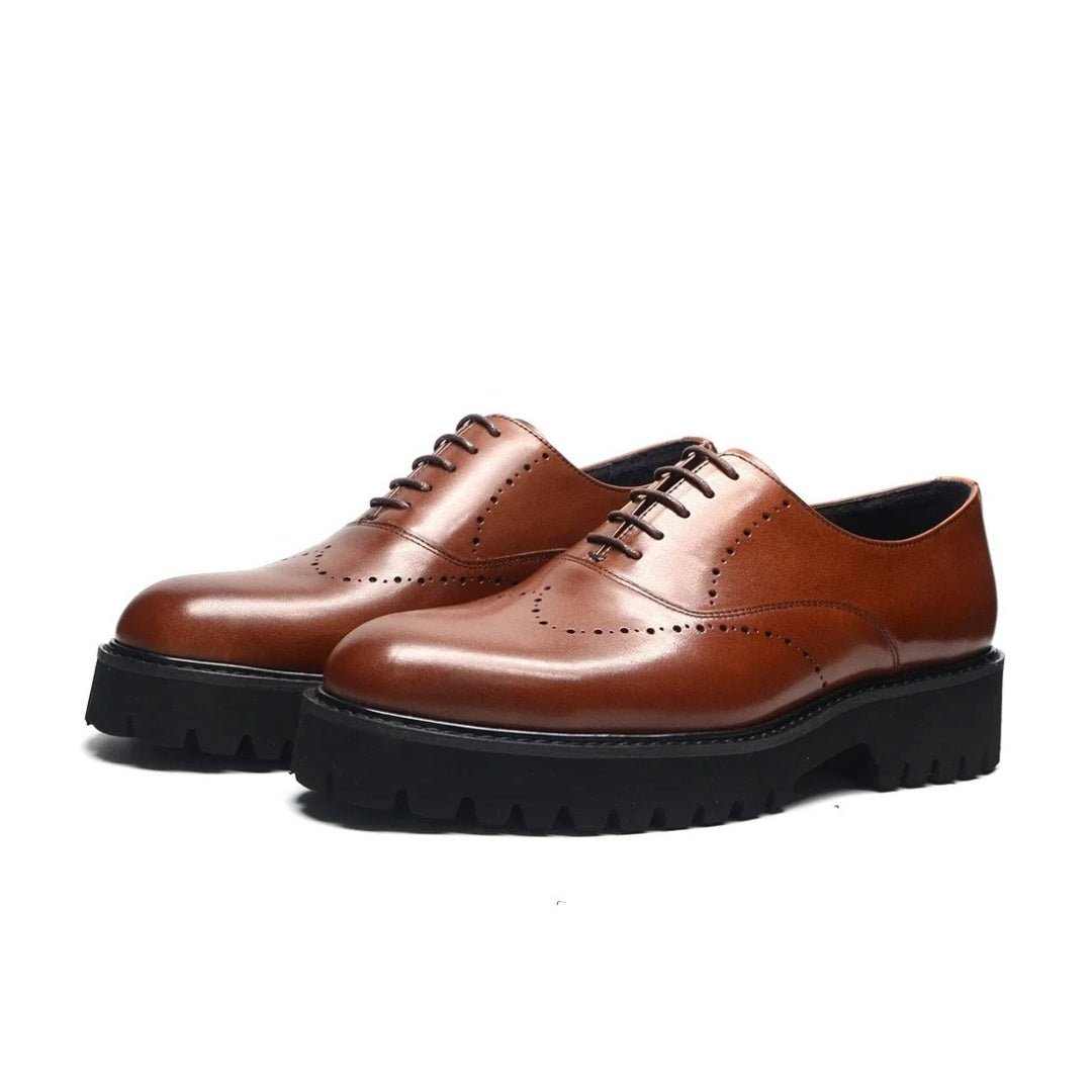 Brogue Leather Wingtip Oxford Shoes with Thick Sole