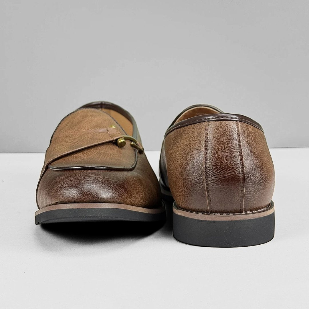 Leather Dress Loafers with Decorative Hook Closure