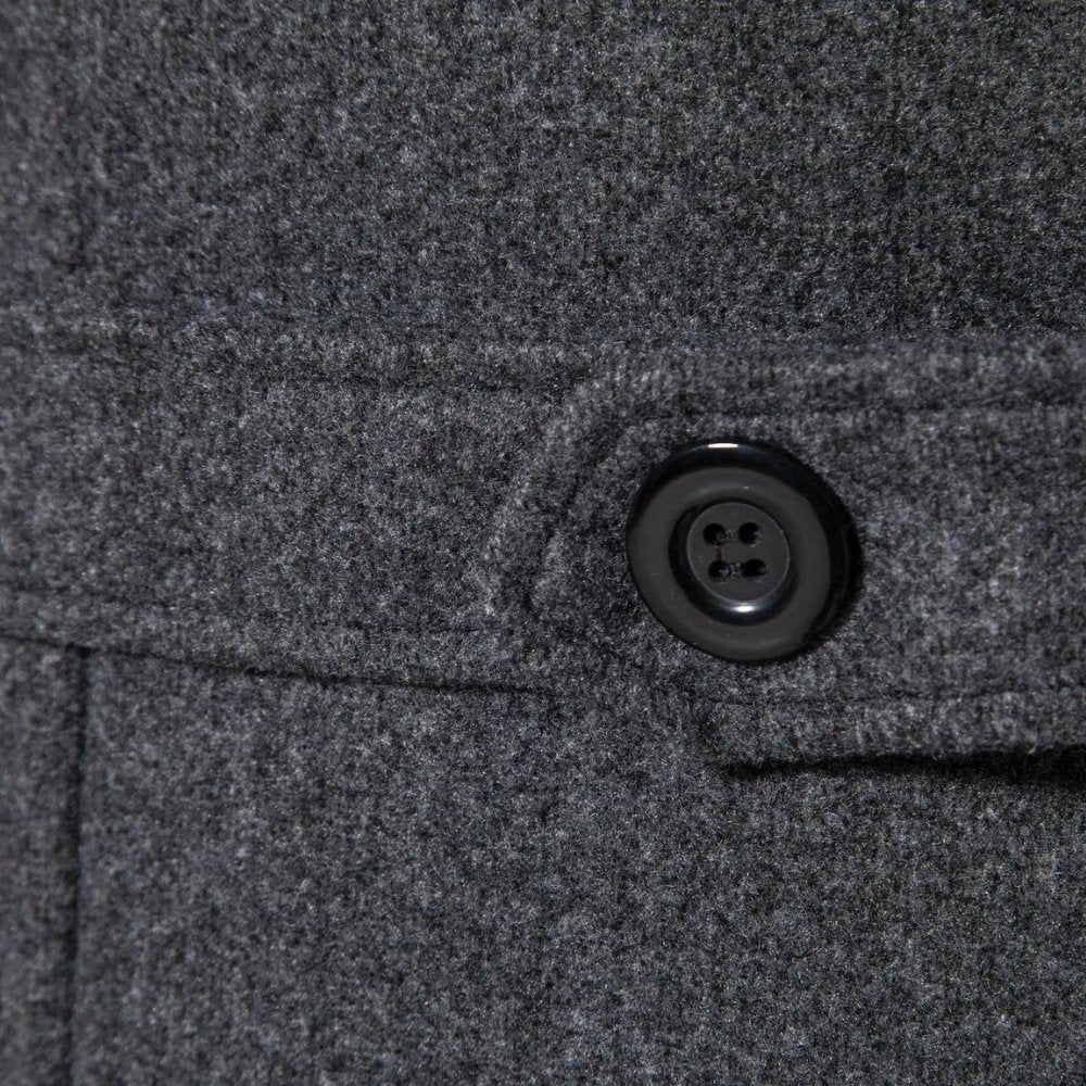 Long Wool-Blend Slim Fit Overcoat with Turn-Down Collar