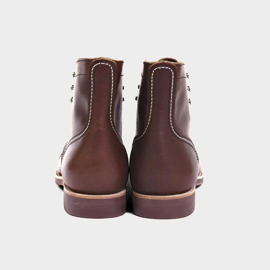 Leather Moc Toe Boots with Goodyear Welt and Rubber Sole